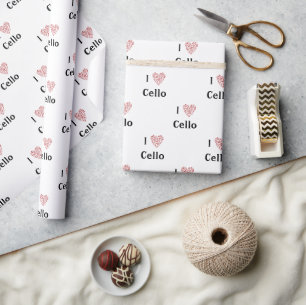 Papel De Presente Eu amo Cello Red Heart of Music Notes