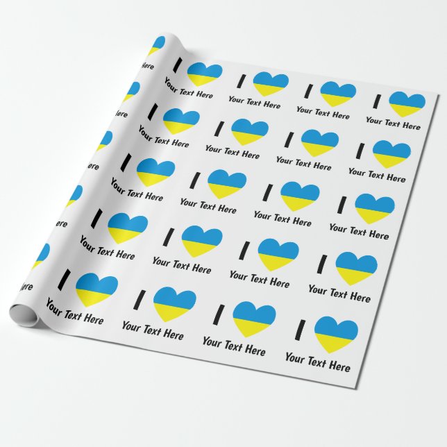 Papel De Presente Eu Amo (Coração da Bandeira Ucraniana) Texto Perso (Desenrolado)