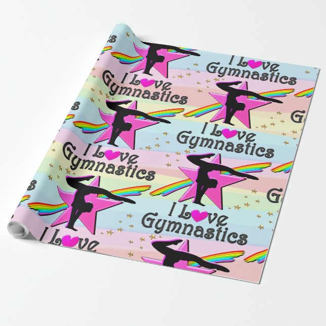 PAPEL DE PRESENTE EU AMO GINÁSTICA, TUMBLING DESIGN (Desenrolado)