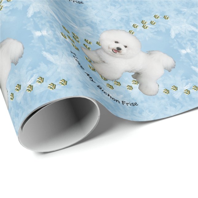 Papel De Presente Eu amo meu Bichon Frise no cristal azul (Ponta do rolo)