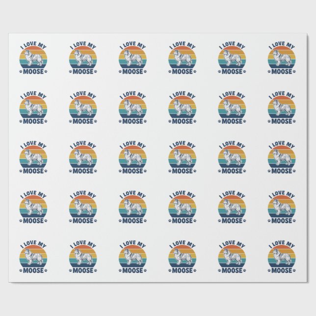 Papel De Presente Eu Amo Meu Design de Gravação Retro de Cachorro Al (Aberto)