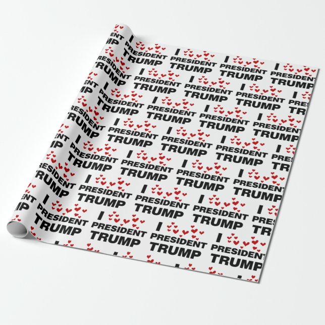 Papel De Presente Eu Amo O Presidente Trump Hearts Wraping Paper (Desenrolado)