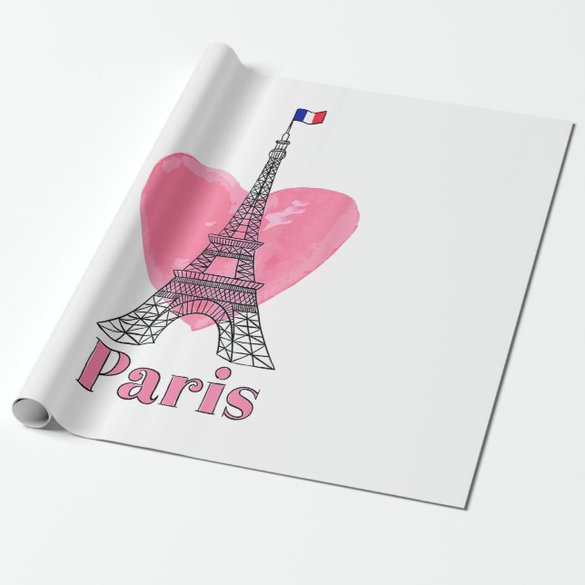 Papel De Presente Eu Amo Paris Torre Eiffel França Presente (Desenrolado)