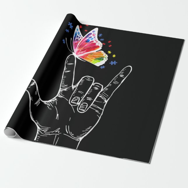 Papel De Presente Eu Amo Você A Linguagem De Sinais De Mão Autismo B (Desenrolado)