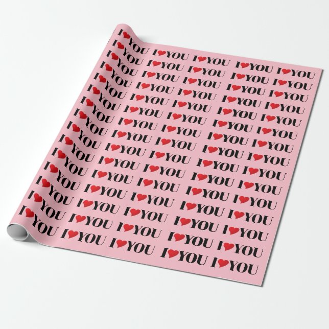 Papel De Presente Eu amo você rosa claro coração tipografia moderna (Desenrolado)