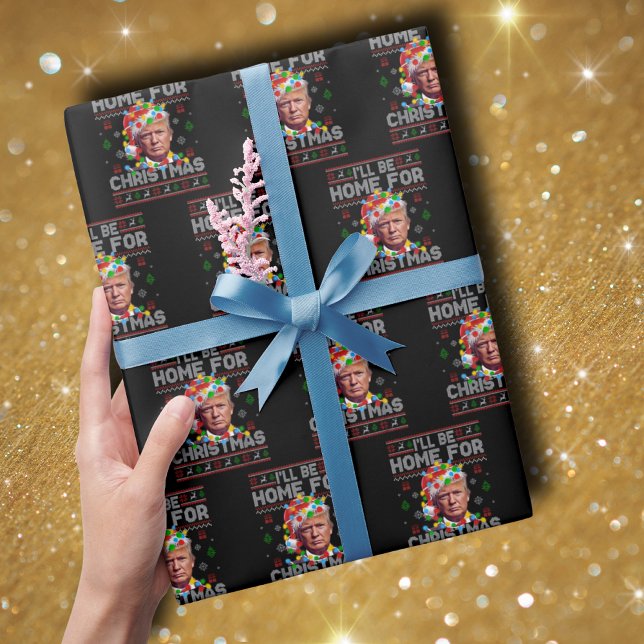 Papel De Presente Eu estarei em casa no Natal | Papais noeis Engraça (Criador carregado)