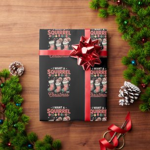 Papel De Presente Eu Quero Um Esquilo Para O Natal Papai Noel Férias