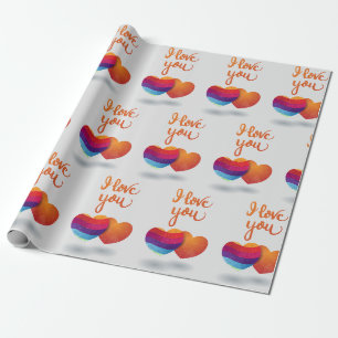 Papel De Presente Eu te amo com Casal de coração