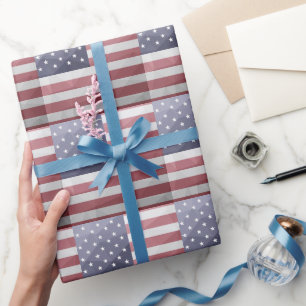 Papel De Presente EUA bandeira Red White Blue América Malha Geométri