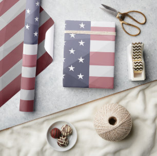 Papel De Presente EUA bandeira Red White Blue Geométrico Mesh Patte