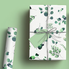 Papel De Presente Eucalipto Verde Brilhante Verde Rústico Aquarela