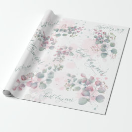 Papel De Presente Eucalipto Verde Cor-de-rosa e Sábio
