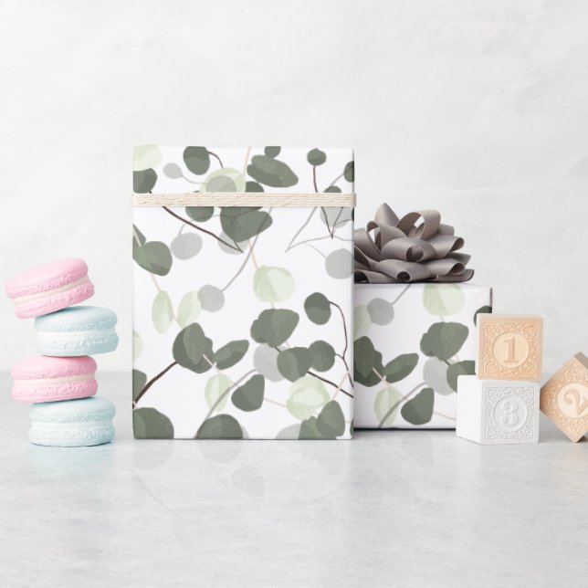 Papel De Presente Eucalipto Verde Deixa Ilustração Natureza (Chá de bebê)