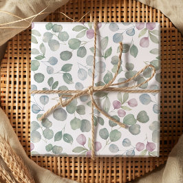 Papel De Presente Eucalipto Verdura Aquarela verde sálvia