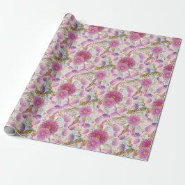 Papel De Presente Eucalyptus E Wattle Pink Blooms