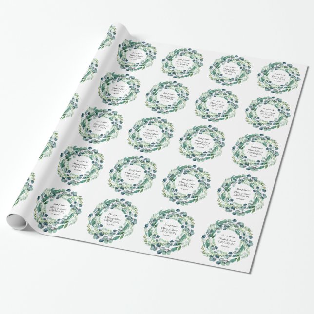 Papel De Presente Eucalyptus Foliage Wreath Wedch Monograma (Desenrolado)