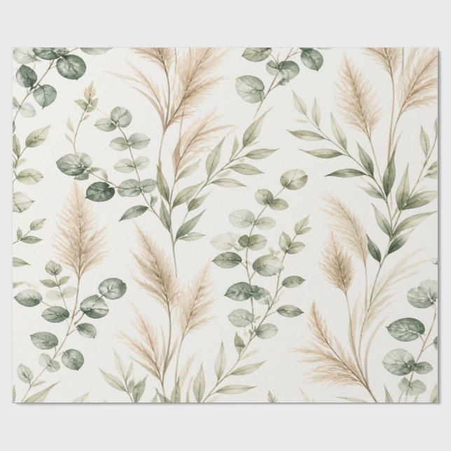 Papel De Presente Eucalyptus Pampas Grass Wrap (Aberto)