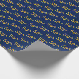 Papel De Presente Evento Azul, Faux Dourado 50º (50º)