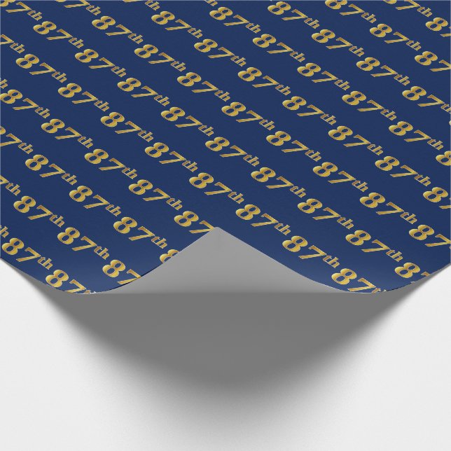 Papel De Presente Evento Azul, Faux Dourado 87º (oitenta e sete) (Ponta)