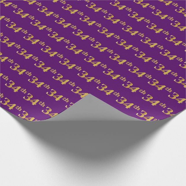 Papel De Presente Evento Dourado 34º (34º), Roxo (Ponta)
