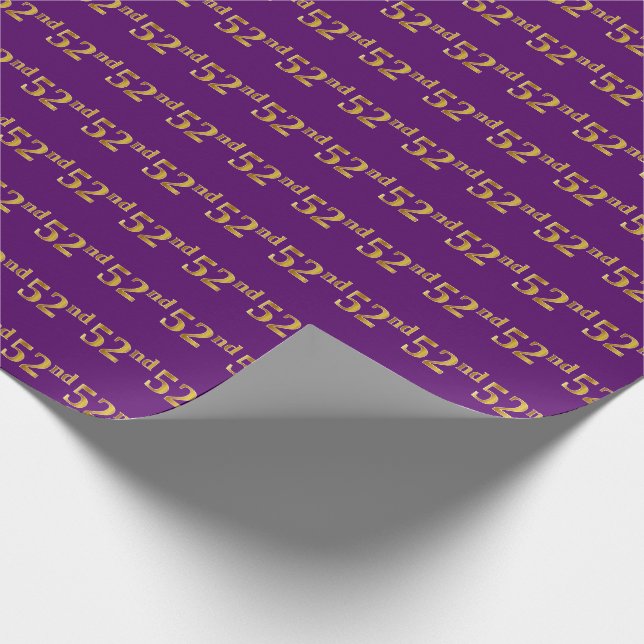 Papel De Presente Evento Dourado 52º (52º) Roxo, Faux (Ponta)