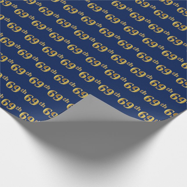 Papel De Presente Evento Dourado 69 (Sessenta e nono) Azul, Faux (Ponta)