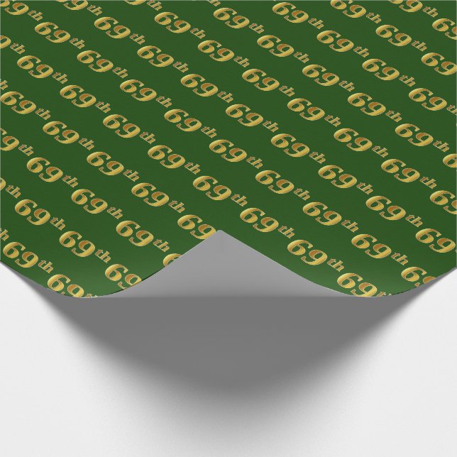 Papel De Presente Evento Verde, Faux Dourado 69º (Sessenta e nono) (Ponta)