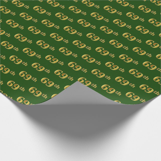 Papel De Presente Evento Verde, Faux Dourado 69º (Sessenta e nono) (Ponta)