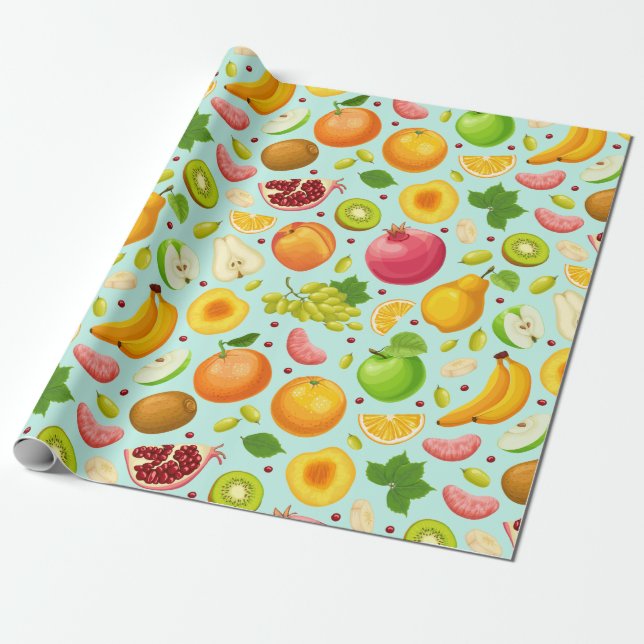 Papel De Presente Exotic Fruit Pattern Wrapping Paper (Desenrolado)