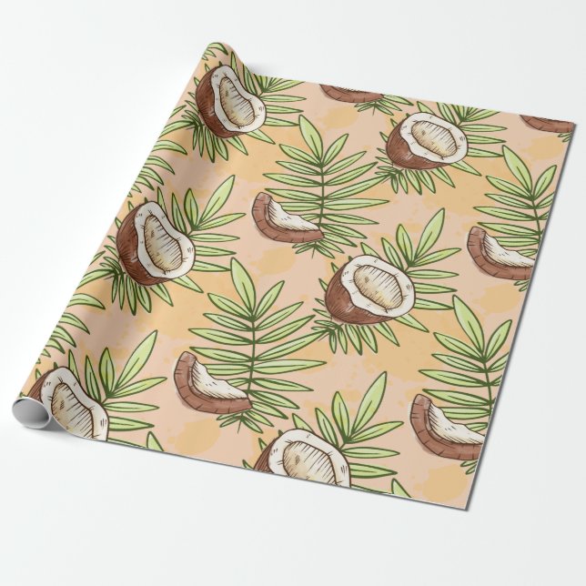 Papel De Presente Exótico Padrão do Lover de Fruta de Coco no Verão (Desenrolado)
