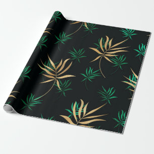 Papel De Presente Exótico Verde e Dourado Tropical