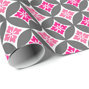 Papel De Presente Expedição com Motif Flor, Cinzas Rosa e Prata