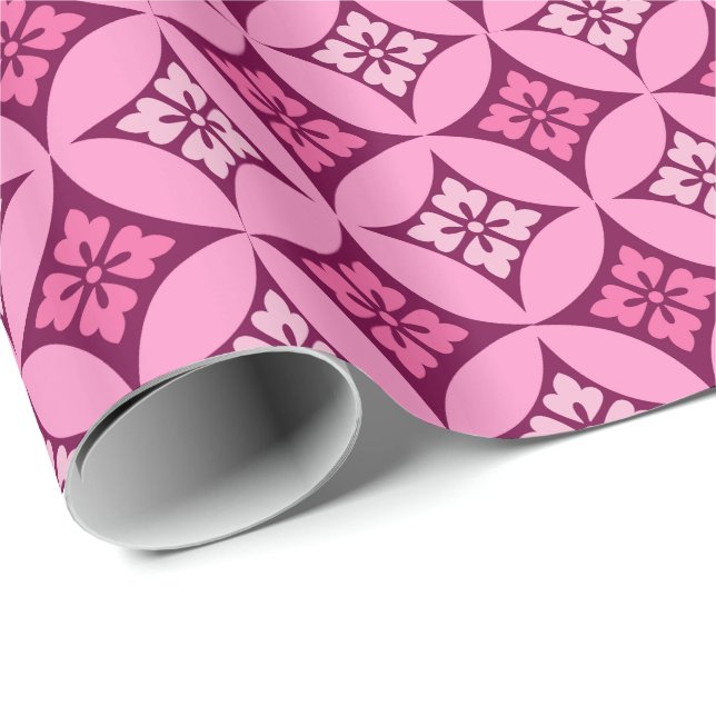 Papel De Presente Expedição com Motif Flor, Rosa e Borgonha (Ponta do rolo)