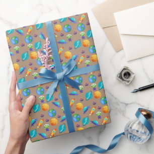 Papel De Presente Exploradores espaciais em castanho claro