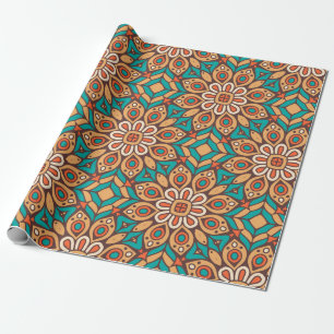 Papel De Presente Explore Motivos Florais Vibrantes em Padrão Geomét