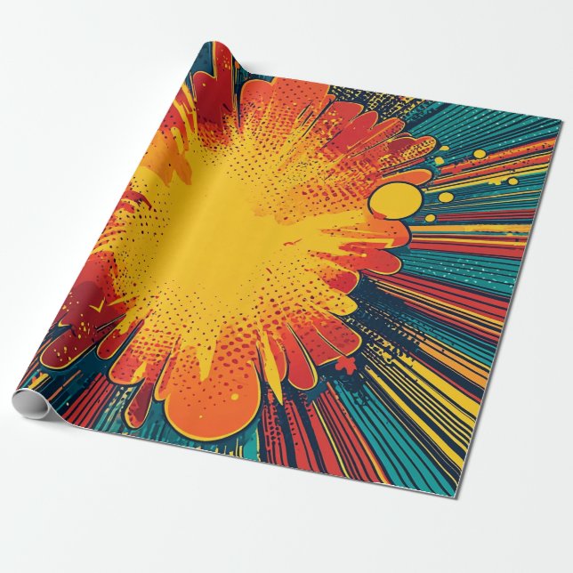 Papel De Presente Explosão de Arte Pop em Estilo de Quadrinhos (Desenrolado)