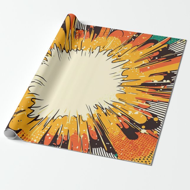Papel De Presente Explosão de Arte Pop Laranja Ousada com Linhas de  (Desenrolado)
