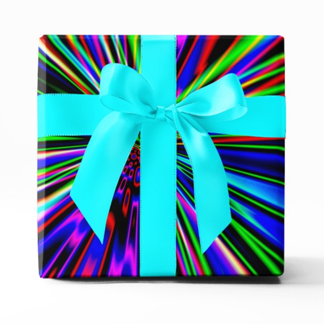 Papel De Presente Explosão de Neon Arte Fractal Colorida (Neon Explosion Colorful Fractal Art Wrapping Paper)