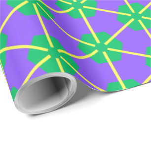 Papel De Presente Explosão Geométrica em Roxo, Verde e Amarelo