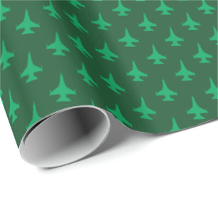 Papel De Presente F-16 Viper Fighter Jet Pattern Green (Padrão verde