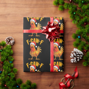 Papel De Presente F-Caw-F Galinha Engraçada Luz de Natal Chapéu de P