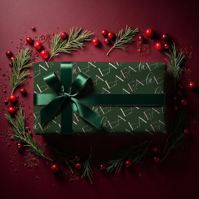 Papel De Presente Fa La Green & Pink Typografia Christmas Carol (Fa La La Green & Pink Typographic Christmas Carol Wrapping Paper)