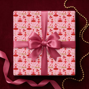 Papel De Presente Fa La La Garota Rosa Noite de Natal do Ballet