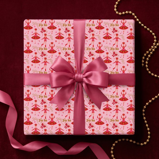 Papel De Presente Fa La La Garota Rosa Noite de Natal do Ballet (Fa La La Girly Pink Nutcracker Ballet Christmas Wrapping Paper)