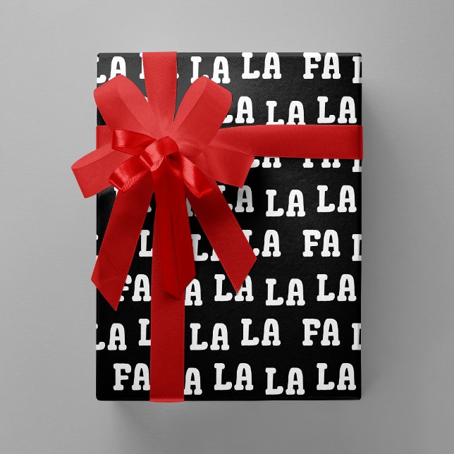 Papel De Presente Fa La La La La Natal Divertido Preto e Branco (Fa La La La La Black & White Playful Christmas Wrapping Paper)