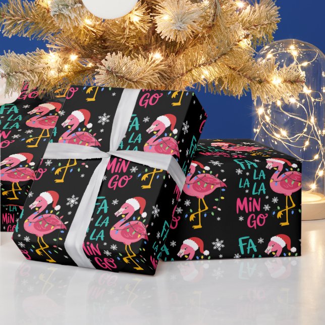 Papel De Presente Fa La La La Mingo Natal Flamingo Rosa Amante (Feriados)