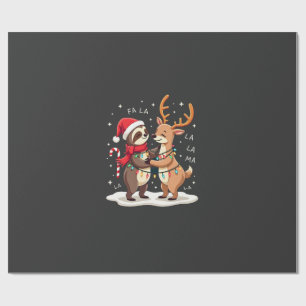 Papel De Presente Fa La La Llama Luzes de Natal Preguiça Montado Lla