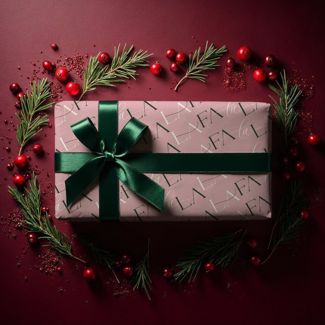 Papel De Presente Fa La Pink e Green Typografia Christmas Carol (Fa La La Green & Pink Typographic Christmas Carol Wrapping Paper)