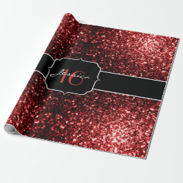Papel De Presente Faaux vermelho escuro brilha Glamor Sweet 16