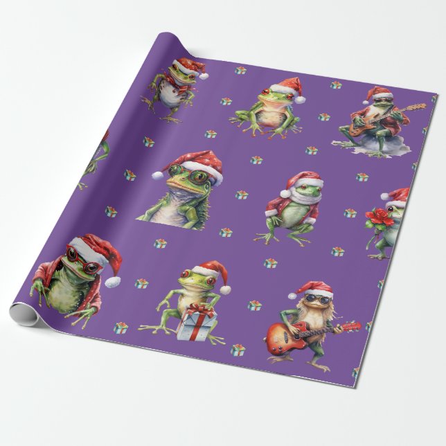 Papel De Presente Fabuloso Sapo Rock Banda Feriado de Natal Roxo (Desenrolado)
